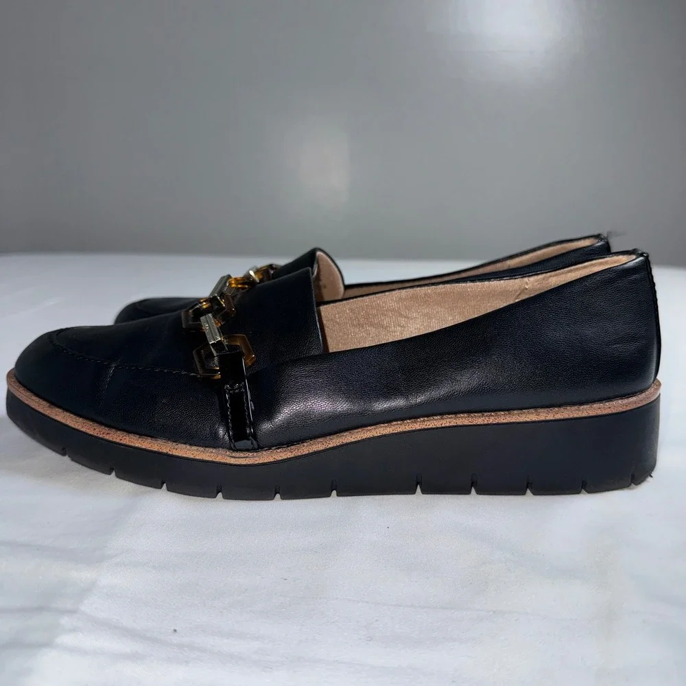 LifeStride Optimist Black Loafers Tortoise Chain Wedge Platform Shoes Womens 9M